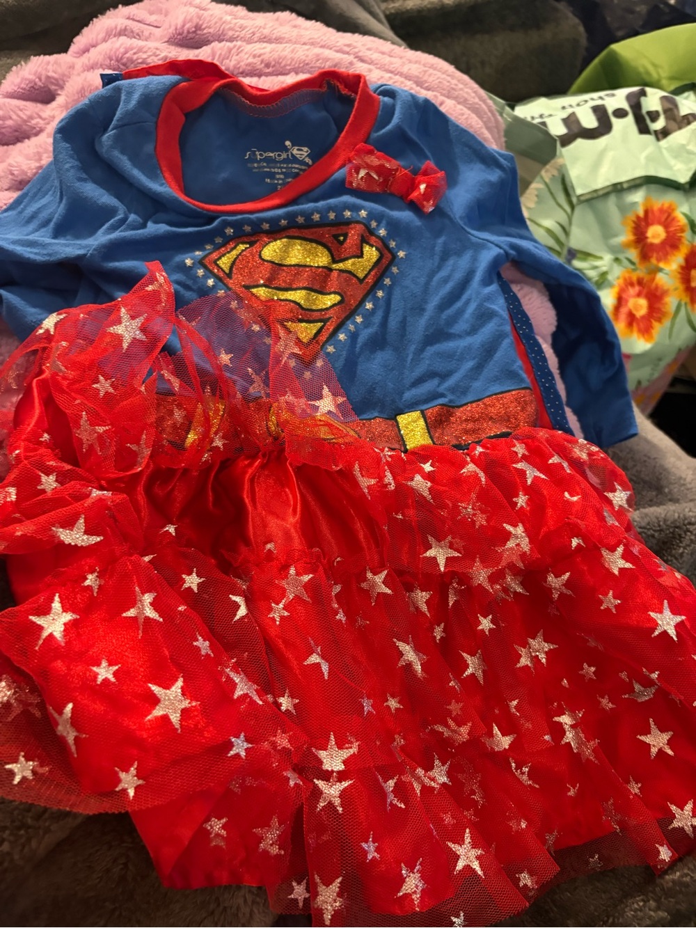 Supergirl-Inspired Kids Costume Dress - Red & Blue